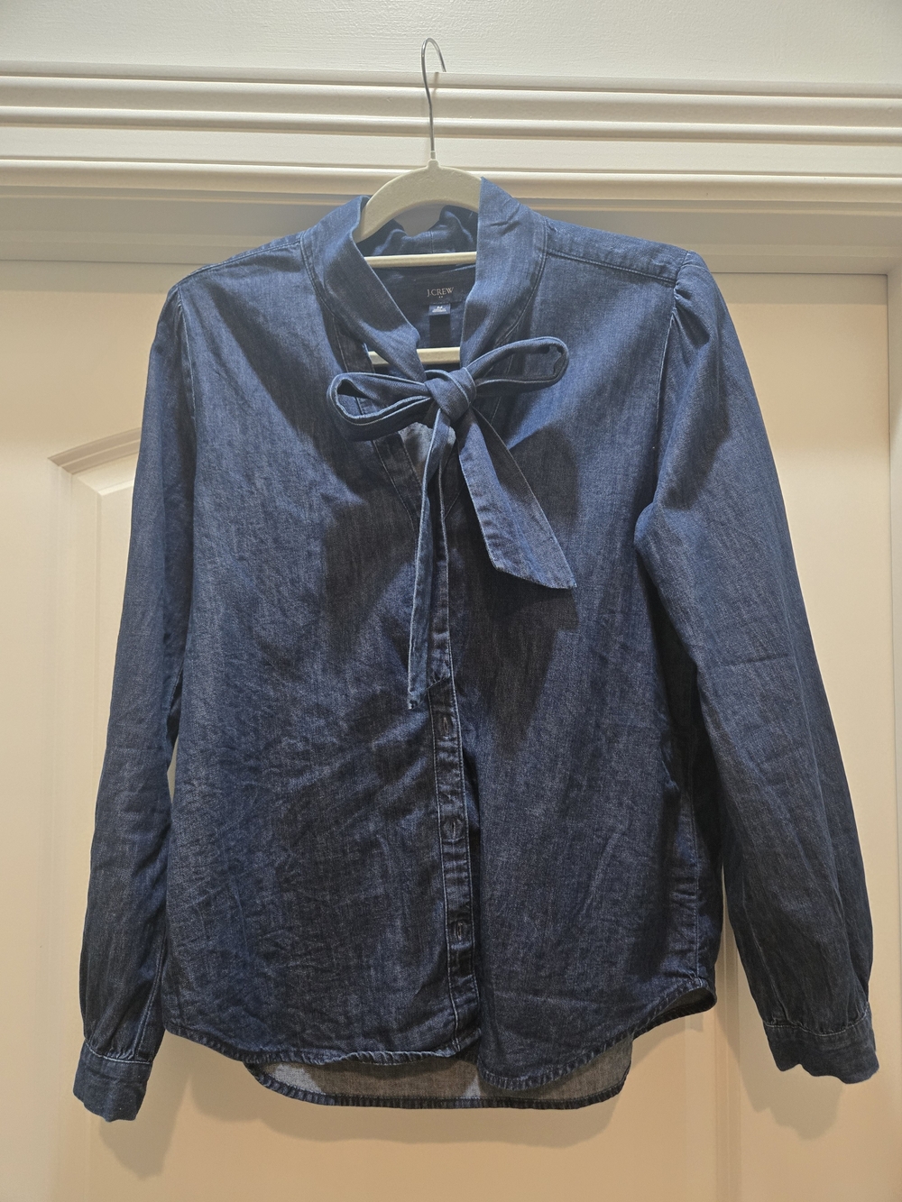 Denim Tie-Neck Blouse - Blue